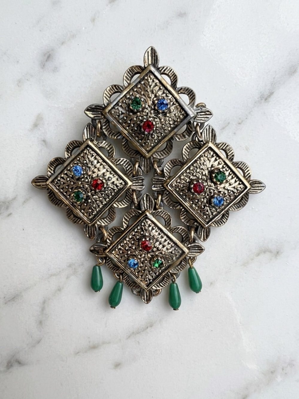 Vintage Sarah Coventry Multi-Stone Medieval Maltese Cross Brooch
